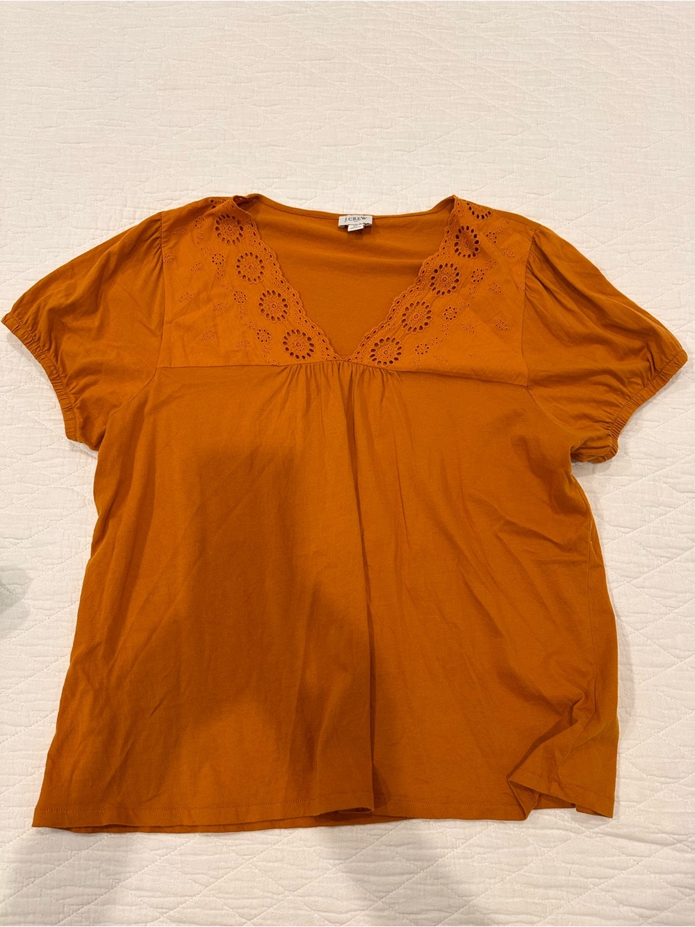 Women's Orange Eyelet V-Neck Top